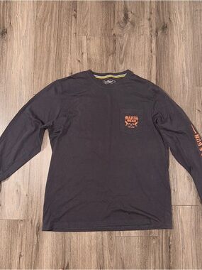 Marsh Wear Men's Long Sleeve Pocket Tee in Gray with Orange Logo